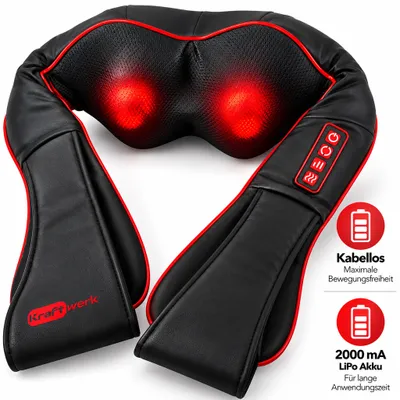Produktbild von axion® Nacken-Massagegerät kabelloses Shiatsu-Massagegerät für Nacken, mit Infrarot-Wärmefunktion, zur Nackenmassage, mit LiPo Akku und Ladegerät