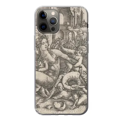 Produktbild von MuchoWow® Handyhülle Schutzhülle Hülle für iPhone 13 Pro Leda und der Schwan mit ihren vier Kindern - Gemälde von Meister IB mit dem Vogel Silikon Softcase Handy Hülle - Handy-Tasche