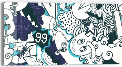 Produktbild von DEQORI Glasbild Echtglas 60x30 cm 'Urbaner Doodle-Mix' Wandbild Bild modern Deko