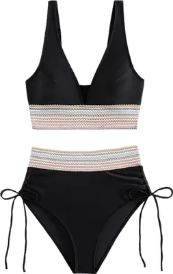 Produktbild von Bikini Sets für Damen Highwaist-Bikini-Hose Bauch Kontrolle Badeanzug Schwarz M