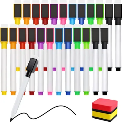 Produktbild von Whiteboard Marker Set, 24 Stück, 11 Farben, feine Spitze, magnetisch, für Schule und Büro