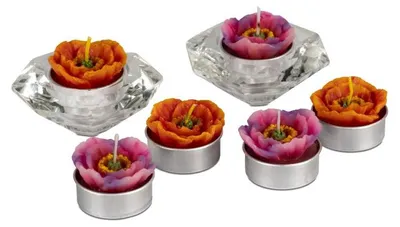 Produktbild von Dekorative Mohn-Teelichter in Rosa und Orange, 6er-Set