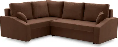 A brown sectional sofa is shown against a white background.