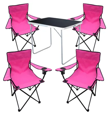 5-tlg Camping Set Gartenmöbel Campingtisch + 4 Campingstuhl Pink