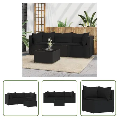 Produktbild von The Living Store 4-tlg. Garten-Lounge-Set mit Kissen Schwarz Poly Rattan