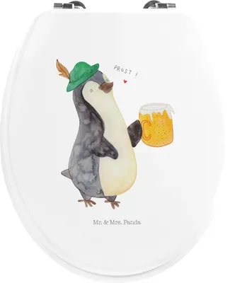 Produktbild von Mr. & Mrs. Panda WC Brille Pinguin Bier - Weiß - Geschenk, klo deckel, Beschwippst, Pinguine, , Klo-Deckel, Feierabend, klobrille motiv, WC-Sitz