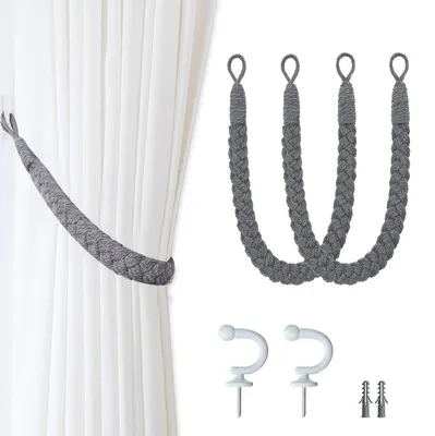 Produktbild von 2-teiliges Set Gardinenbänder, handgestrickte Baumwoll-Gardinenbänder, dekorative Gardinenkordel-Schnallen für Wohnzimmer, Schlafzimmer, Büro