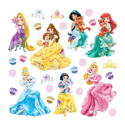 Image de Sticker mural Disney Princesses vert, rose et jaune - 600236 - 30 x 30 cm