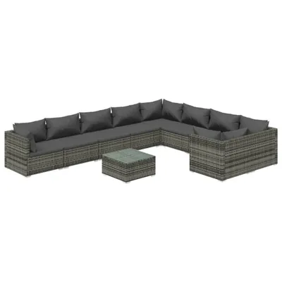 Immagine prodotto di vidaXL Set da giardino 10 pezzi con cuscini in polyrattan grigio