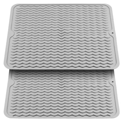 Produktbild von 2 Stück Silikon Abtropfmatte Geschirr 50 x 40 cm, Silikonmatte Spülmatte Abtropfmatte Grau, Silikon Geschirr Trockenmatte, Hitzebeständig Rutschfest Abtropfunterlage für Küche Spüle Bad