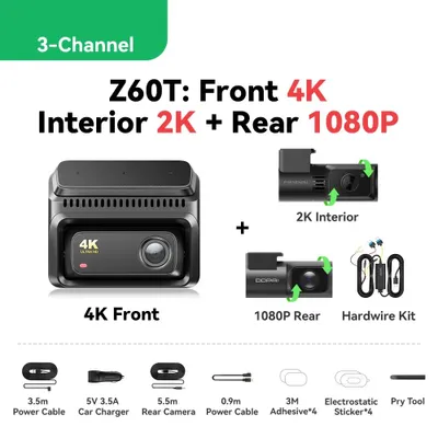 Produktbild von 3-Kanal-Dashcam - Auto-DVR - 4K-HDR-Frontkamera - 2K-Rückkamera - 1080p-Innenkamera - Nachtsicht - GPS - 128-GB-SD-Karte
