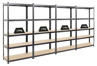 Image de Étagère de garage - Étagère d'atelier - Étagère de cave - 180 x 90 x 40 cm - 175 kg par niveau - Noir