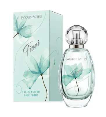 A bottle of Jacques Battini Fiori pour Femme Eau de Parfum and its packaging are displayed against a white background.