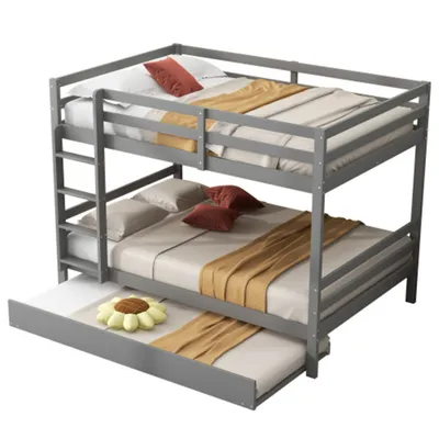 Produktbild von Bett,Kinderbetten,140*200cm Etagenbetten, Kinderbetten, Etagenbetten mit Ausziehbett, Hohe Geländer, Stabile Treppe, Grau