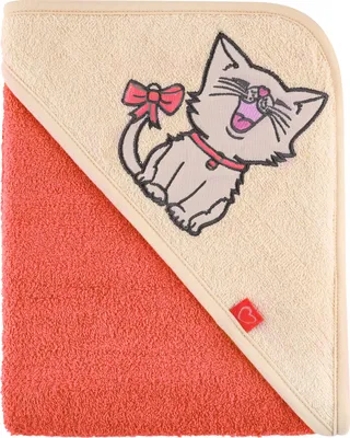 Produktbild von Be Mammy Kapuzenhandtuch Babyhandtuch aus Baumwolle 100cm x 100cm BE20-240-BBL (Orange - Katze, 100 cm x 100 cm)