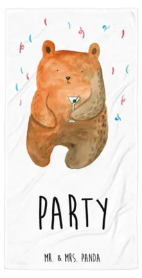 Produktbild von Mr. & Mrs. Panda Handtuch Bär Party - Weiß - Geschenk, Lustig, Feiern, Geburtstag, Strandtuch, Geburtstagsgeschenk, Duschtuch, Teddy, Duschhandtuch, Badehandtuch