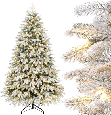 Produktbild von Yorbay 210cm Künstlicher Weihnachtsbaum  Tannenbaum mit Beleuchtung Weiß Schneeflocken LED  für Weihnachten-Dekoration
