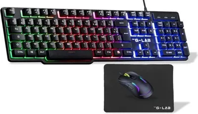 Immagine prodotto di Pacchetto Gamer con cavo THE G-LAB COMBO CHROMIUM EX, tastiera a membrana silenziosa, mouse, tappetino per mouse, nero