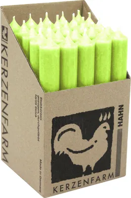 Produktbild von Stabkerzen aus Paraffin, 180/22 mm, Pastellgrün, KERZENFARM HAHN, Brenndauer ca. 8h, 25 Stück pro Verpackung