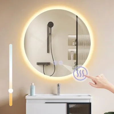Image de ZMH Lampe miroir Éclairage Miroir mural rond 50 cm LED Miroir rond Interrupteur tactile et fonction anti-buée Éclairage miroir Lumière variable