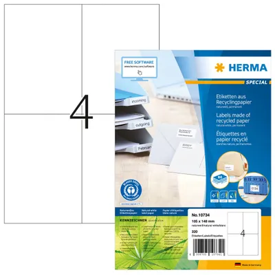 Produktbild von HERMA 10734 - Weiß - Selbstklebendes Druckeretikett - Gestanztes Etikett - Papier - Laser/Inkjet - Dauerhaft