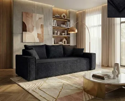 Produktbild von Schlafsofa Bono  Nordelo  mit Schlaffunktion D-L und Bettkasten, Stoff ASTRA Chenille - 21 Schwarz, 260 cm