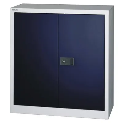 Produktbild von Flügeltürenschrank Universal Stahl 2 Ordnerhöhen 1 Fachboden lichtgrau/oxfordblau