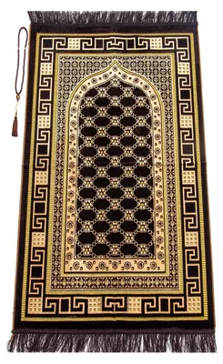 Samt-Gebetsteppich mit Gebetskette, 115x68 cm, braun