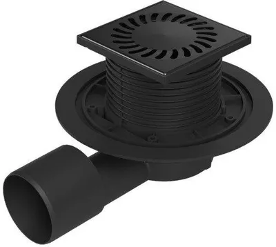 Image de Siphon de sol Chud?j noir D50/75, grille en acier inoxydable SUN noire 388 A C