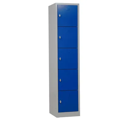 Produktbild von Gürkan Schließfachschrank lichtgrau, enzianblau 111281, 5 Schließfächer 41,0 x 45,0 x 190,0 cm