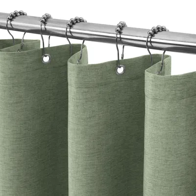 Produktbild von Schmaler Duschvorhang aus Leinen, 92 x 182 cm, mit Metallösen, schwerem Textil-Badevorhang, schimmelresistent, wasserdicht – grün