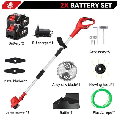 Image de Tondeuse à gazon sans fil - Tondeuse à gazon à batterie - Moteur sans balais - 36 000 tr/min - Largeur de coupe de 25 cm - Sans fil - Pliable - 2 batteries