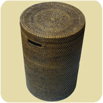 Immagine prodotto di Cesto portabiancheria con coperchio in 100% Ata, rattan di palma, cesto portabiancheria decorativo unico fatto a mano naturale rotondo, grande 60 x 40 cm