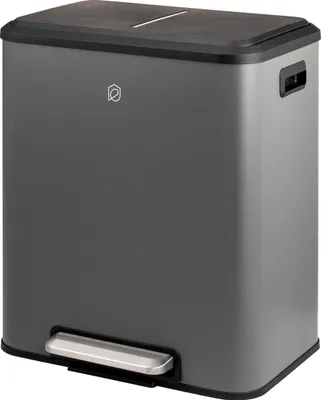 Produktbild von eluno Abfalleimer, Treteimer - 2 Fächern mit je 15 Liter Fassungsvermögen, herausnehmbare Inneneimer aus Kunststoff, seitliche Griffe, großes Fußpedal, Mülltrennsystem, Soft-Close Deckel, Grau