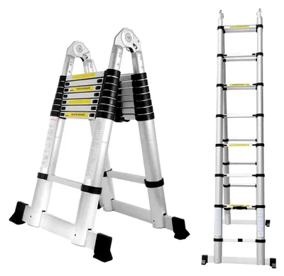 Produktbild von Teleskopleiter Ausziehbare Aluminiumleiter, Rutschfeste Klappleiter, Mehrzweckleiter, 150 kg Belastbarkeit, Aluminiumleiter (2,5 m + 2,5 m)