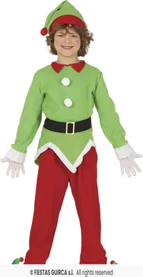 Produktbild von Kinderkostüm Weihnachtself – Festliches Outfit mit Hose, Oberteil und Mütze Gr. 98-134, Größe:110/116