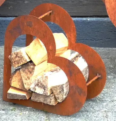 Produktbild von Irony Industrial Design GbR, Holz-Regal S mit Herz aus Edel-Rost Metall, Garten- & Terrassendekoration