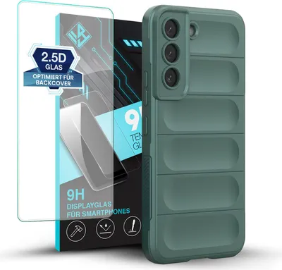 Produktbild von Handy Hülle für Samsung Galaxy S22 mit 9H Displayglas Displayschutz Plus Grip Case Cover Schutzhülle Softgrip Farbe: Grün