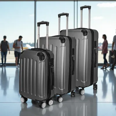 Produktbild von 3-teiliges Hartschalen Kofferset, Trolleyset mit 4 Rollen, TSA-Zahlenschloss, 360° drehbar, 28/24/20 Zoll, Handgepäck & Reisegepäck, Dunkelgrau ABS Koffer