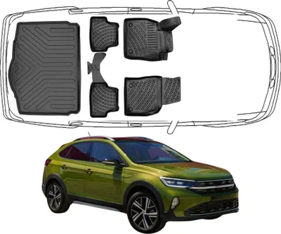 Produktbild von 3D Fußmatten & Untere Kofferraumwanne Auto Set Kompatibel mit VW Taigo Untere Kofferraumboden