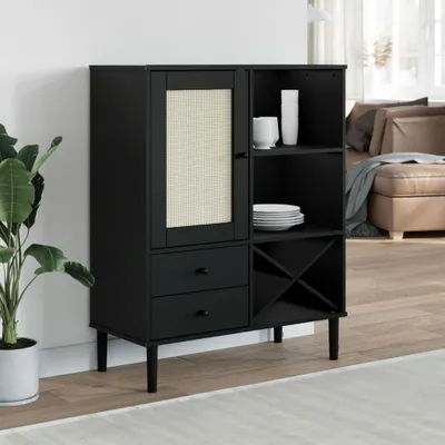 Produktbild von vidaXL Highboard SENJA Rattan-Optik Schwarz 90x40x112 cm Kiefernholz