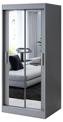 Zdjęcie produktu dla Szafa przesuwna Antracyt Mat - 90x200cm - Szafa przesuwna KARL - z 2 lustrami- do sypialni i garderoby