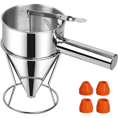 Produktbild von Teigportionierer, 1200ml Pfannkuchen Teigspender Edelstahl Trichter Küche Multi-Kaliber Edelstahl Trichterkuchen-Spender mit Ständer Großartig