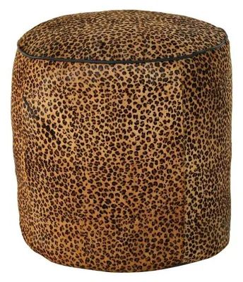Fußstütze aus Leder, rund, 46x46x50 cm, braun-schwarz