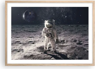 Produktbild von Gerahmtes Poster - Rahmen in heller Eiche - Mond Erde Astronaut - 70x50 cm - Wand Bild - Wanddeko - Wandbilder - Kunstposter - Wandposter - Bilderrahmen - Bilder - Kunstdruck - P2NAA70x50-4882