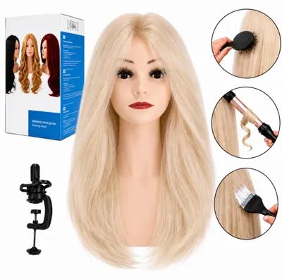 Immagine prodotto di Testa manichino con busto per parrucchieri Sabina, capelli veri 50 cm per pratica acconciature