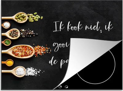 Produktbild von KitchenYeah© Herdabdeckplatte Ich werfe Dinge in die Pfanne und den Daumen - Küche - Zitate - Humor , 65x52cm, Küche Deko, Glaskeramikkochfeld Herdabdeckung, Abdeckplatte fùr Kochfeld