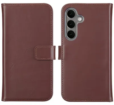 Imagen del producto de Funda de Cuero Auténtico tipo Libro para Samsung Galaxy S25 Plus - Marrón oscuro