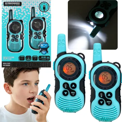 Produktbild von Walkie-Talkies für Kinder – 2er-Set, mit bis zu 1 km Reichweite, LED-Taschenlampe und 16 Kanälen