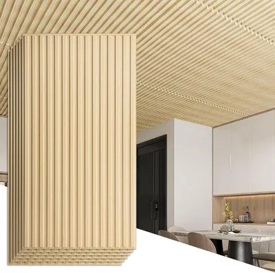 Zdjęcie produktu dla Panel ścienny z lamelami 3D, 60 x 120 cm, w kolorze dębu, do wnętrz